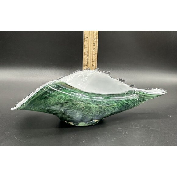 Art Glass Dish Green White Cased Shell 2006 Signed Ashtray Jewelry Jason T ? - Picture 9 of 10